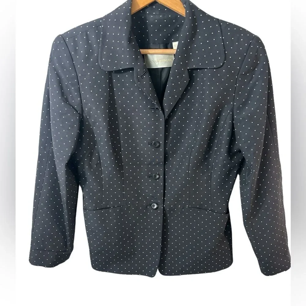Dana Buchman black ivory polka dot 3 button blazer size large. career office